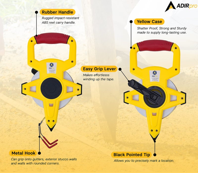 AdirPro Fiberglass 100' Appraiserâ€™s Measuring Tape Tape Rule with Extra Large Metal End Hook for Precise Measurements, Perfect for Appraisers, Surveyors, Landscapers - Image 5